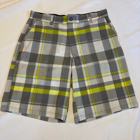 .OP Men's Golf Shorts “OP Flex” 4 Way Stretch Plaid Grey Yellow Men’s Size 34 - Picture 1 of 4